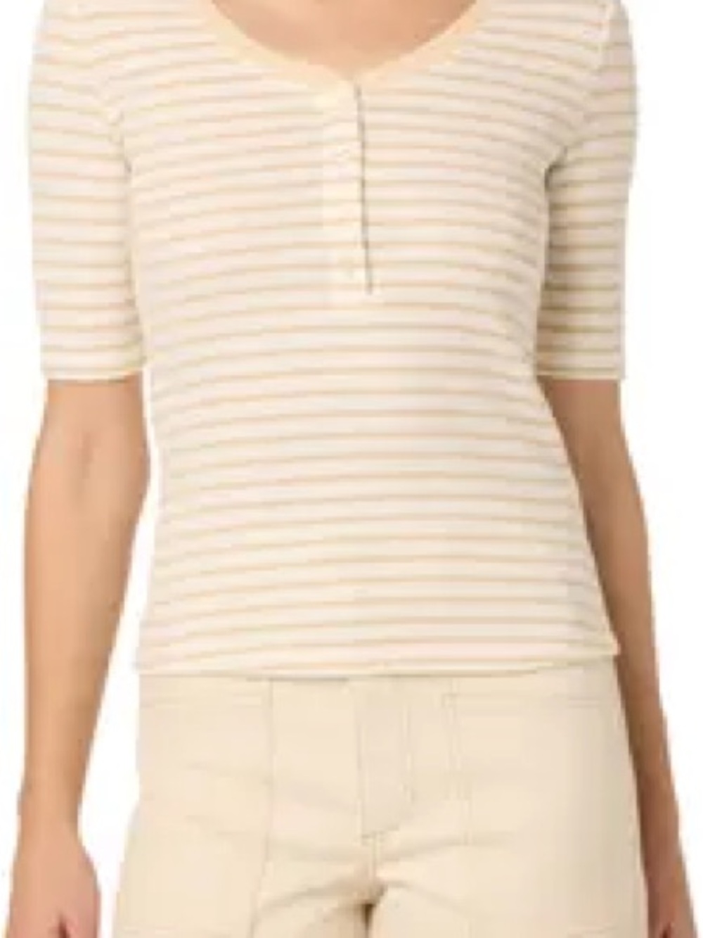 Joe's Jeans Cream & Tan Striped Short-Sleeve Henley